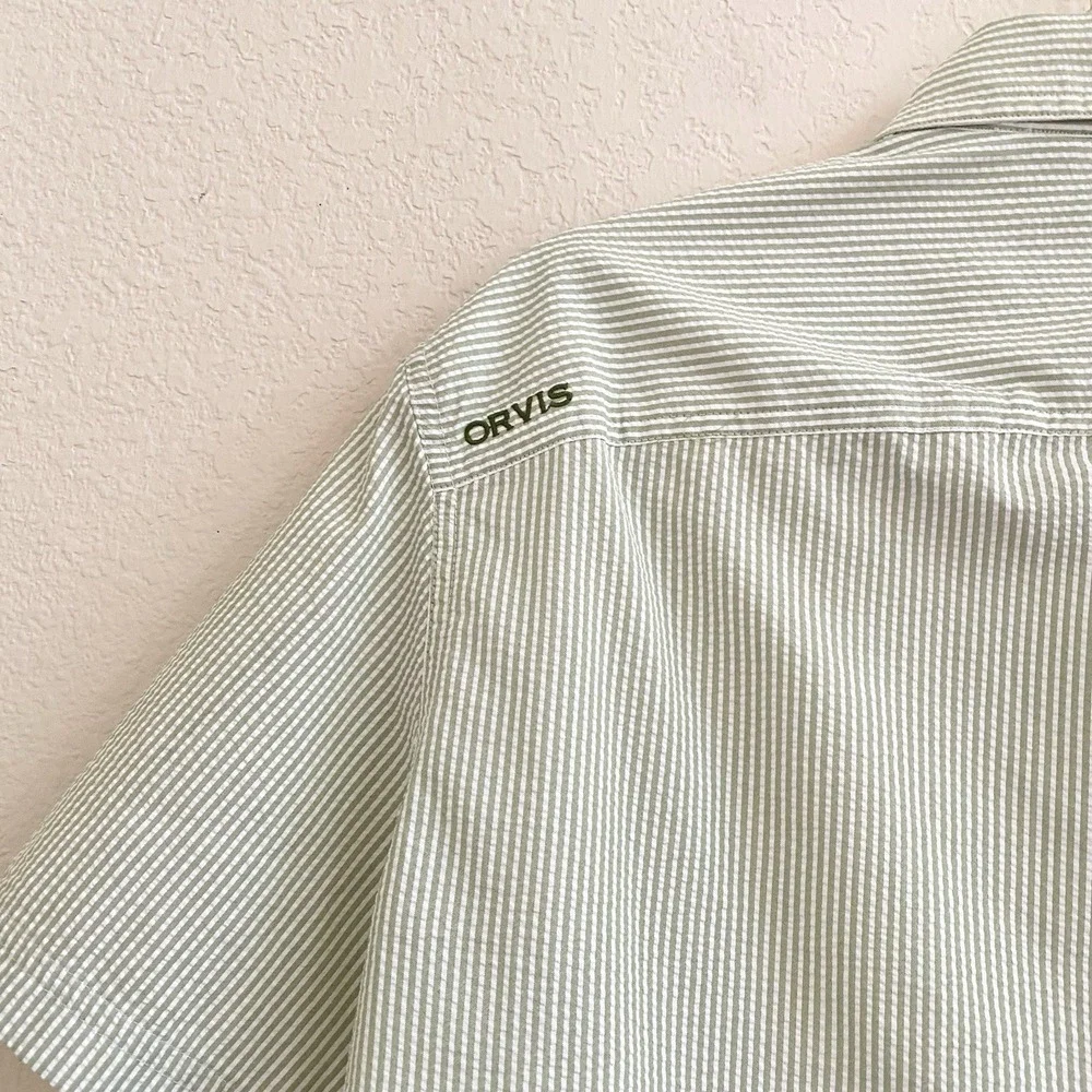 Orvis Mens‎ Classic Collection Seersucker Green Short Sleeve Button Up Shirt M